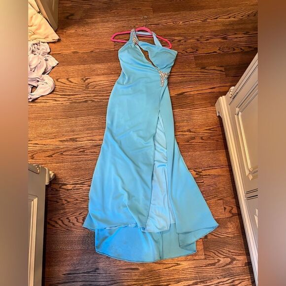 JOVANI 07173 One Shoulder High Slit Keyhole Prom Dress TURQUOISE - Picture 4 of 14